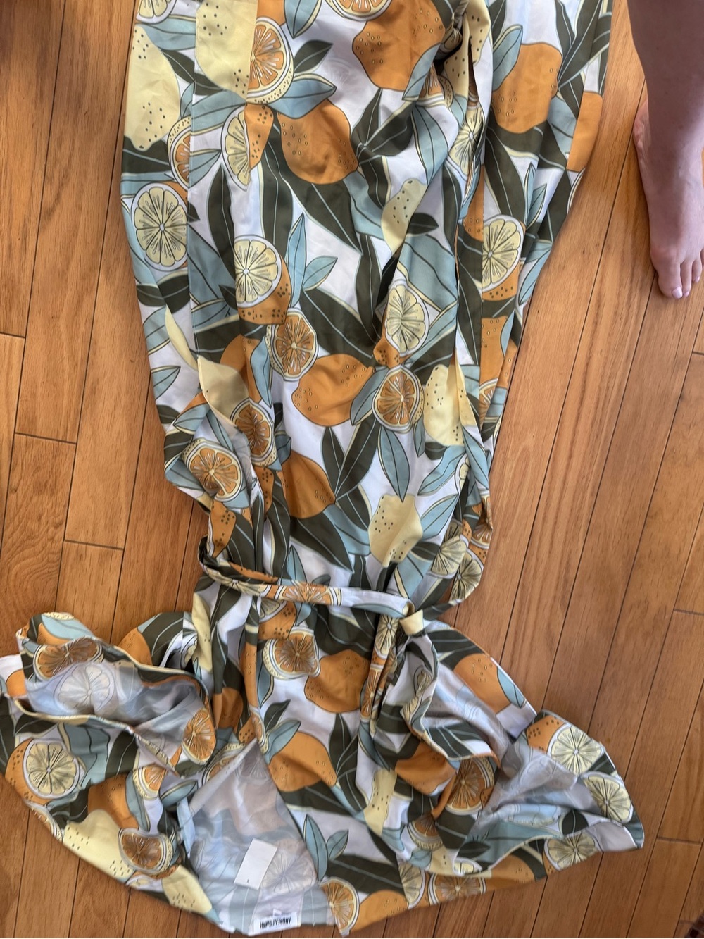 Andrea Iyamah Citrus-Print Kimono Maxi Dress — Yellow, Green, Orange - Picture 3 of 6